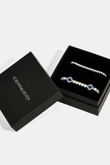 3mm Tennis Bracelet & 5mm Blue Motif Tennis Bracelet Set - White