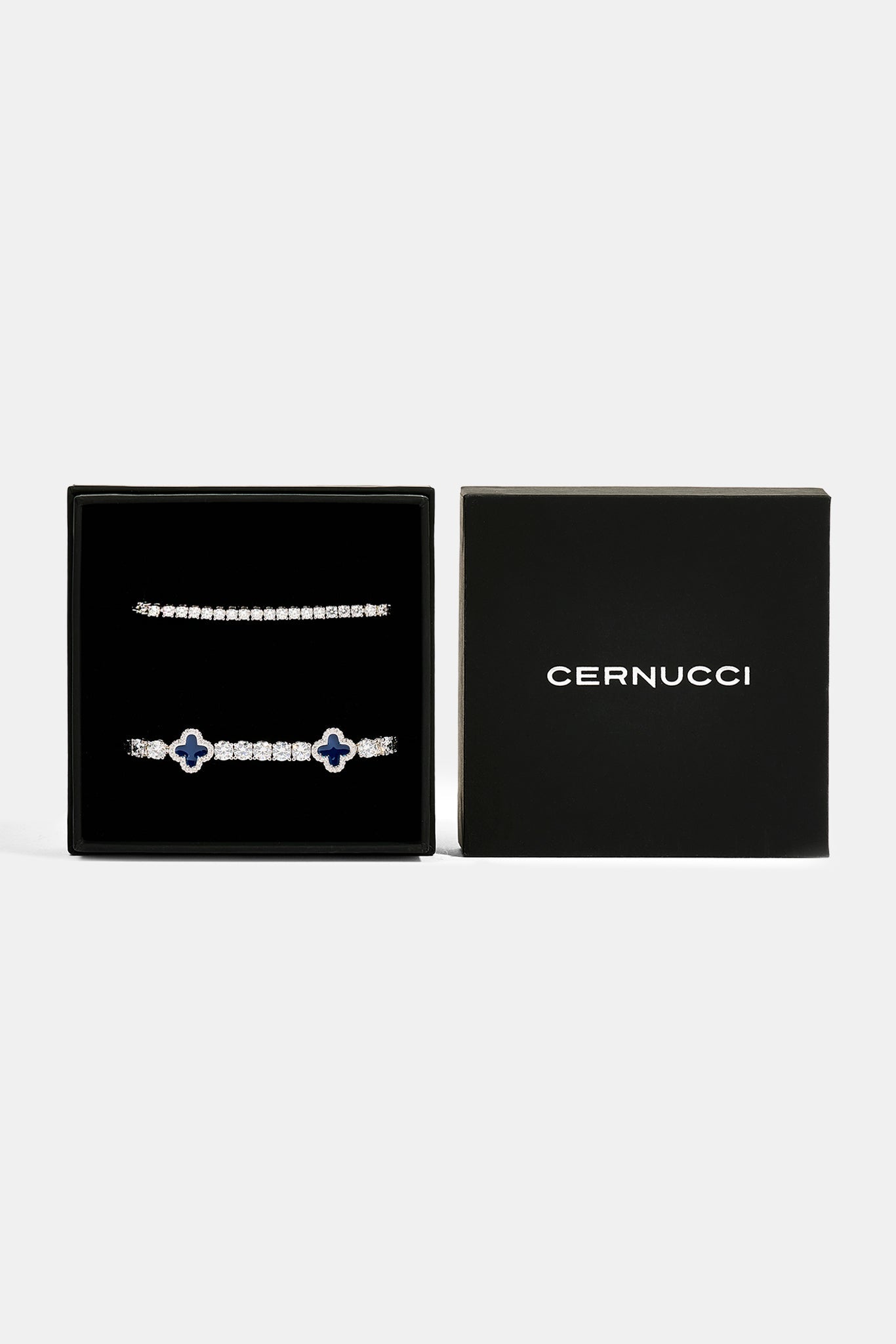 3mm Tennis Bracelet & 5mm Blue Motif Tennis Bracelet Set - White