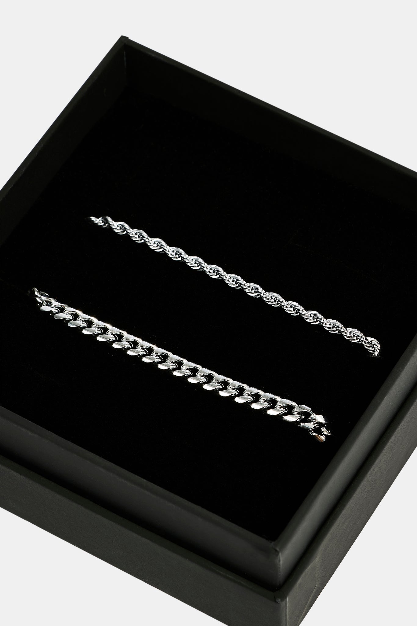 5mm Miami Cuban Bracelet & 3mm Rope Bracelet Set - White