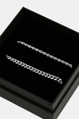 5mm Miami Cuban Bracelet & 3mm Rope Bracelet Set - White