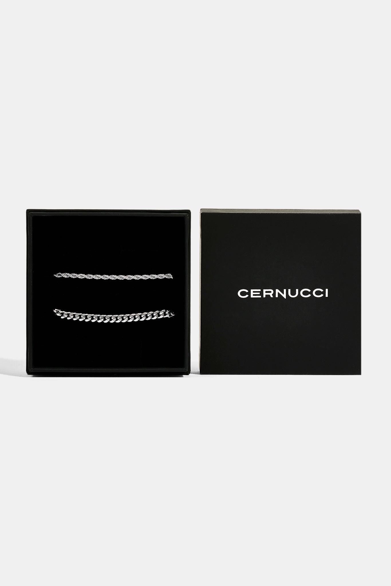 5mm Miami Cuban Bracelet & 3mm Rope Bracelet Set - White