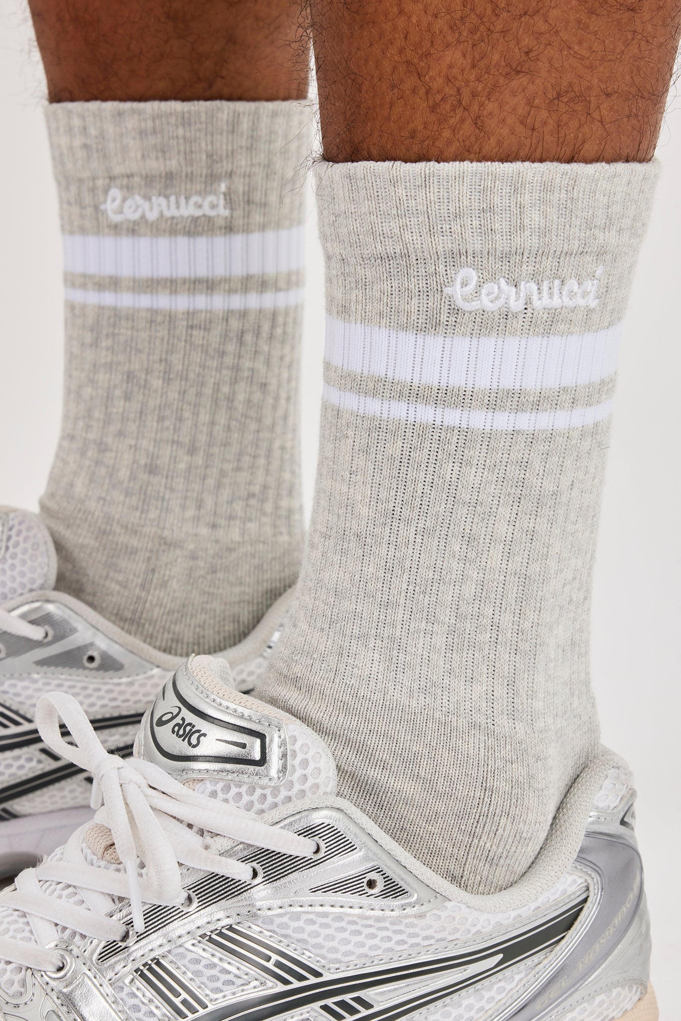 Double Stripe Logo Embroidered Socks - Grey
