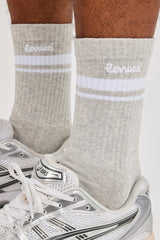Double Stripe Logo Embroidered Socks - Grey