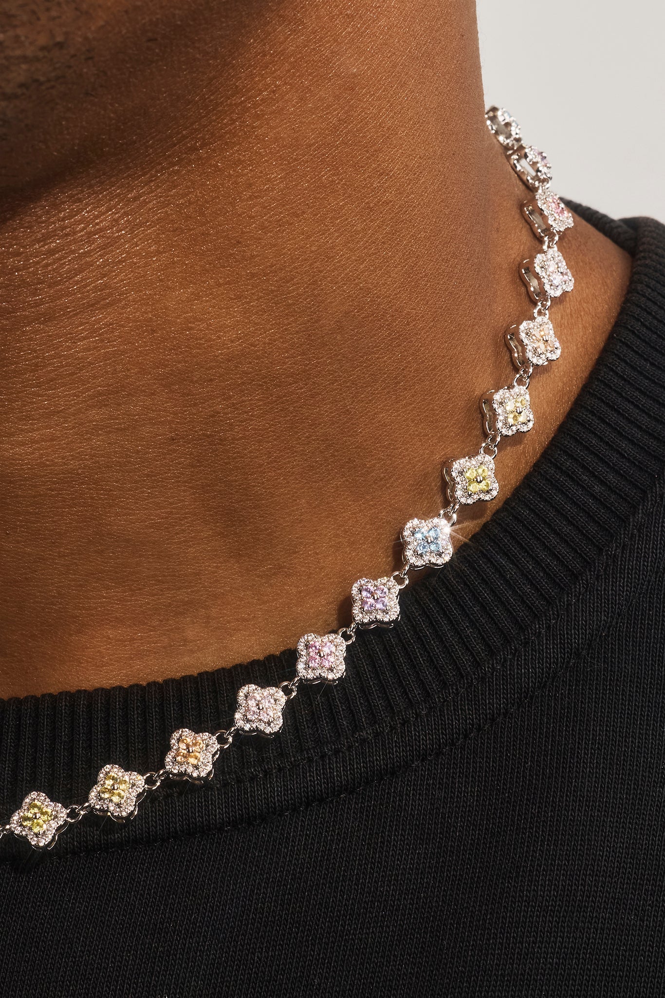 Multi Motif Cross Stone Chain - 8mm - White