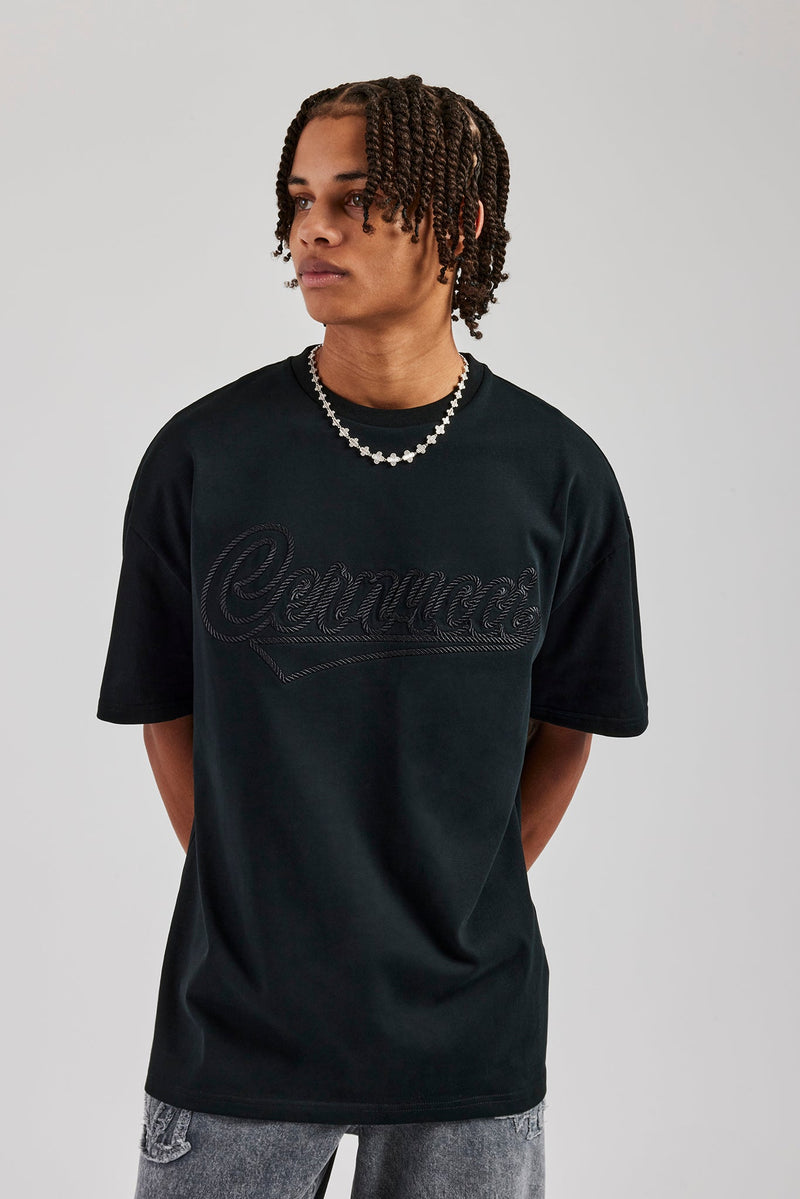 Rope Script Oversized T-Shirt - Black