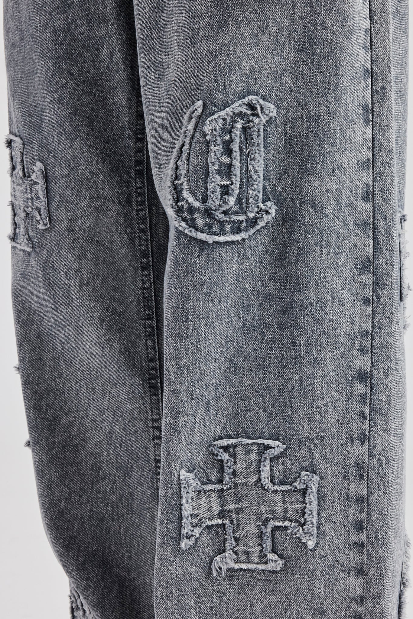 Baggy Raw Edge Applique Jeans - Grey | Mens Denim | Shop Denim