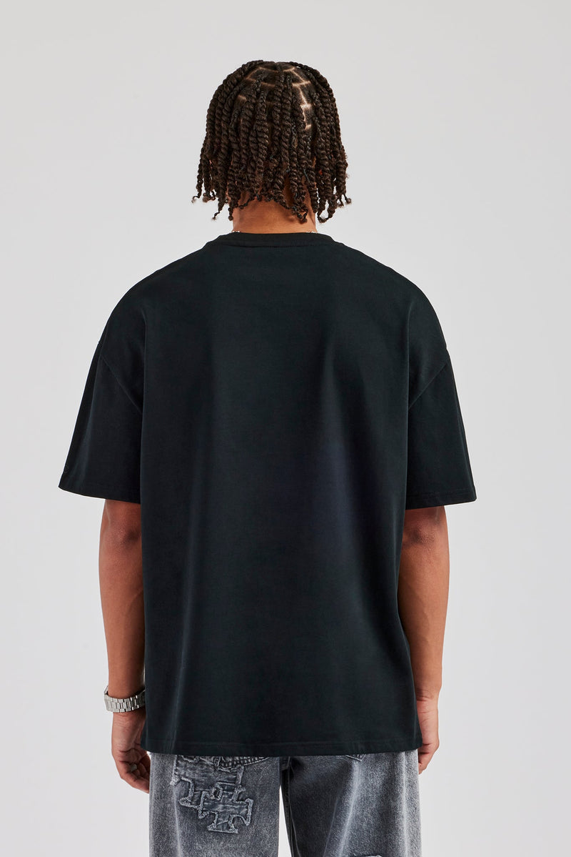 Rope Script Oversized T-Shirt - Black