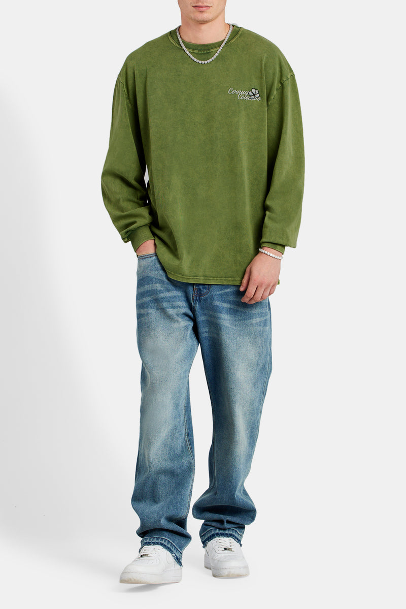 Cernucci Collection Washed Oversized Long Sleeve T-Shirt - Green