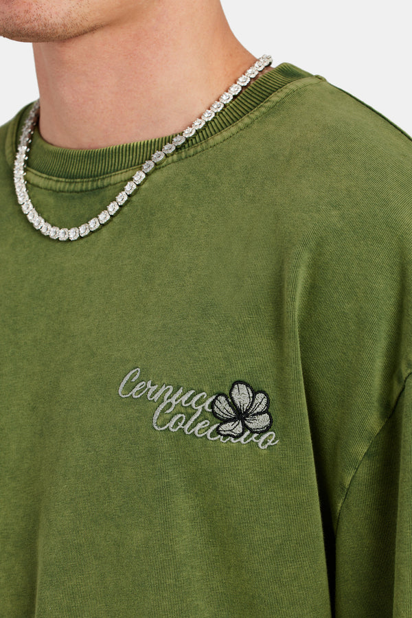 Cernucci Collection Washed Oversized Long Sleeve T-Shirt - Green