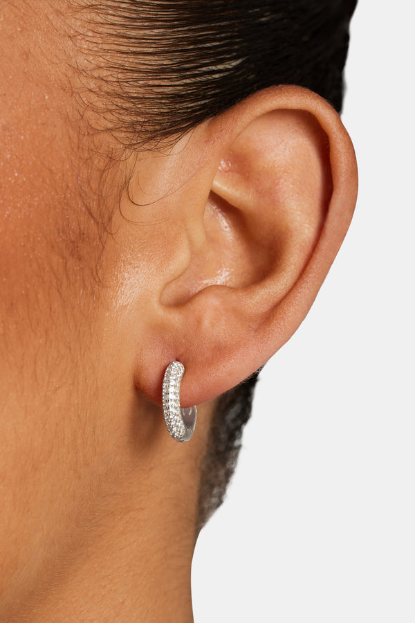 Womens Iced Hoop Earrings - Silver