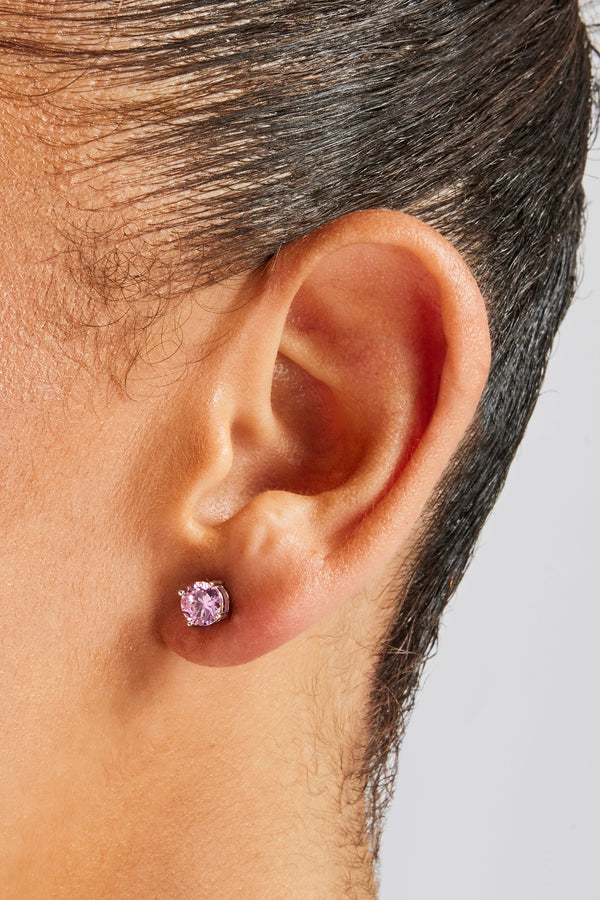 Womens 6mm Round Cut Stud Earrings - Pink