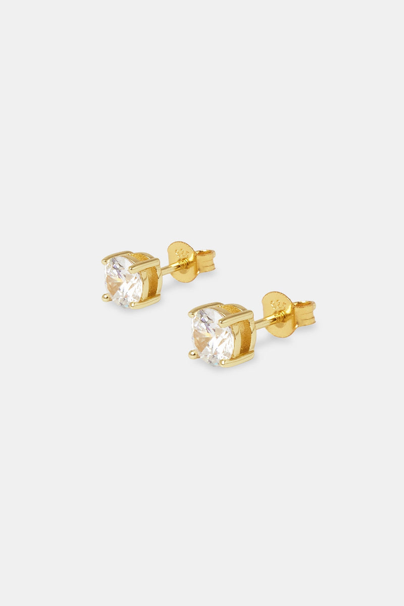 Womens 6mm Round Cut Stud Earrings - Gold