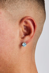 8mm Blue Round Cut Stud Earrings