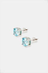 8mm Blue Round Cut Stud Earrings