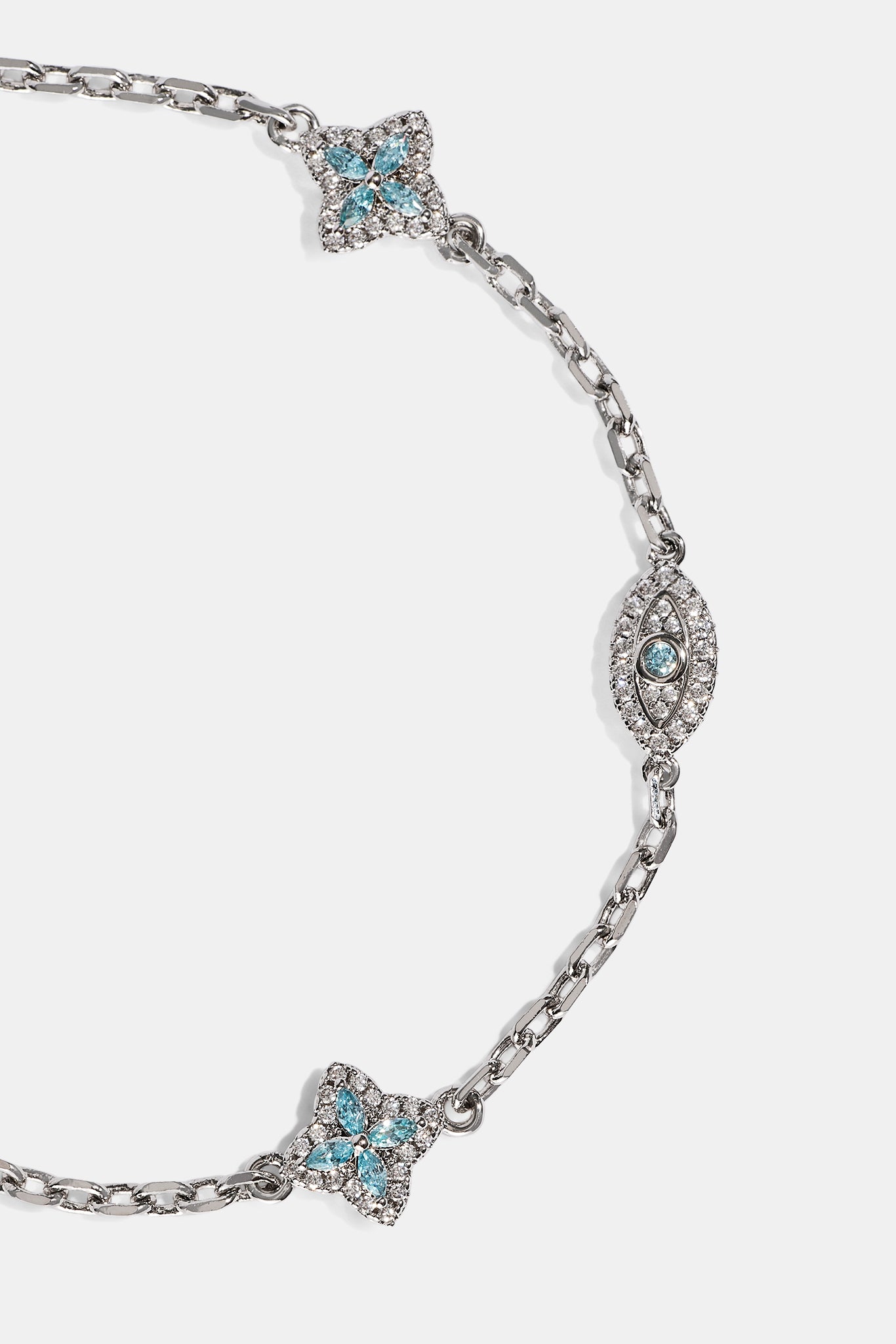 Blue CZ Baguette Motif Rolo Bracelet -  8mm