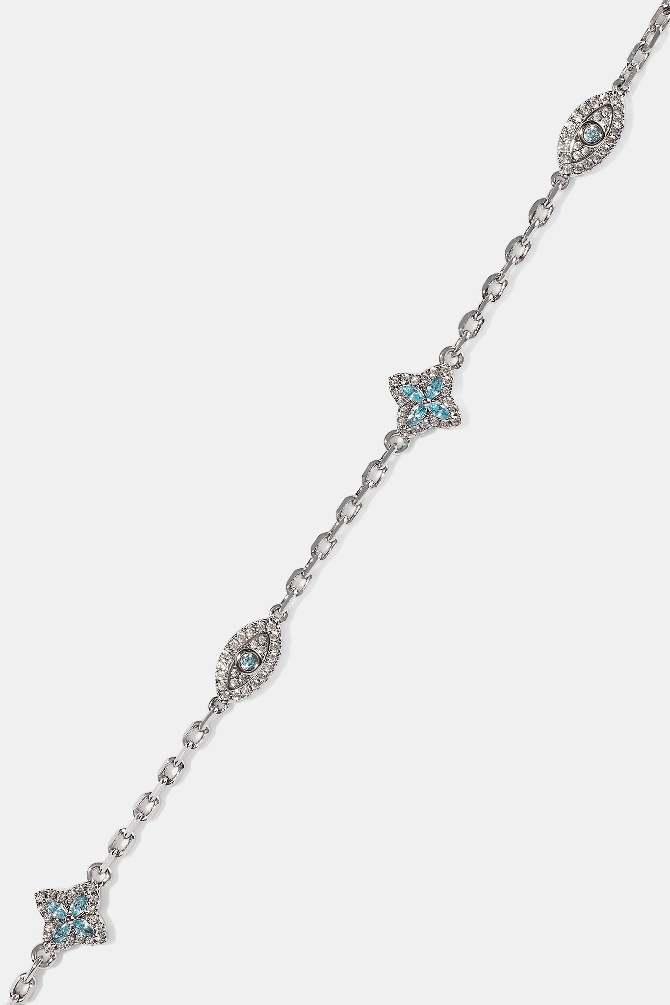 Blue CZ Baguette Motif Rolo Bracelet -  8mm