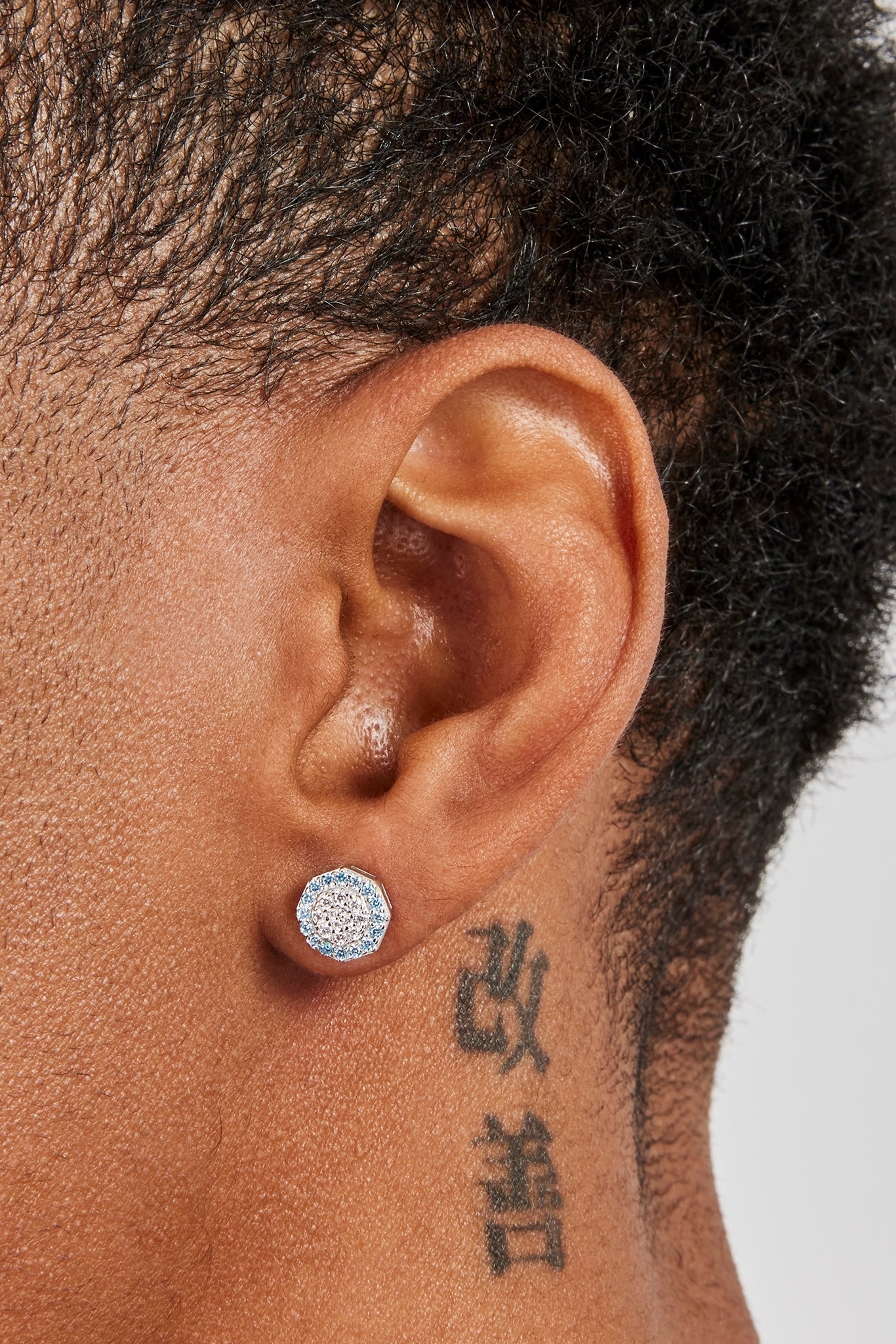 Blue Edge Iced CZ Shape Stud Earrings - 8mm