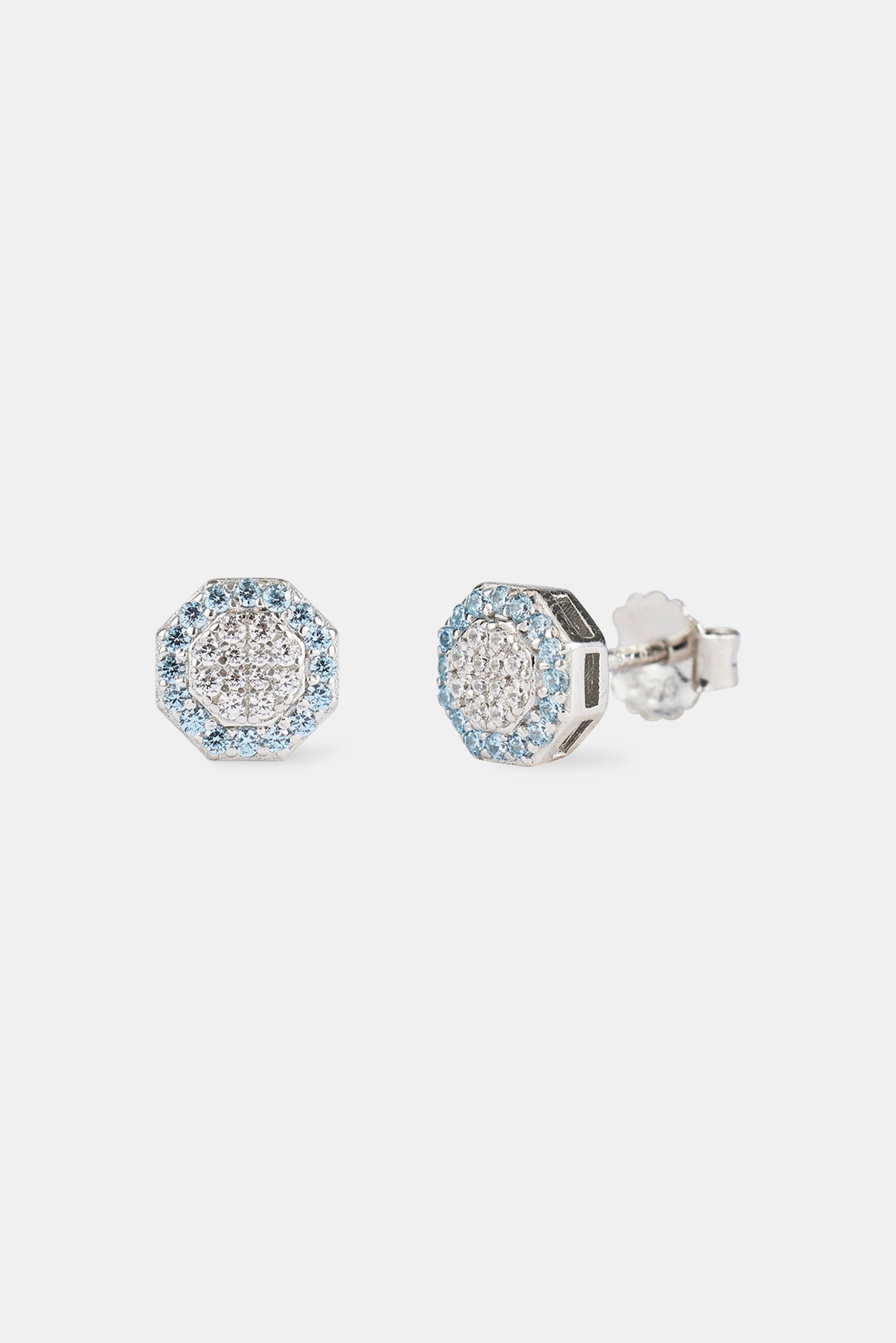 Blue Edge Iced CZ Shape Stud Earrings - 8mm