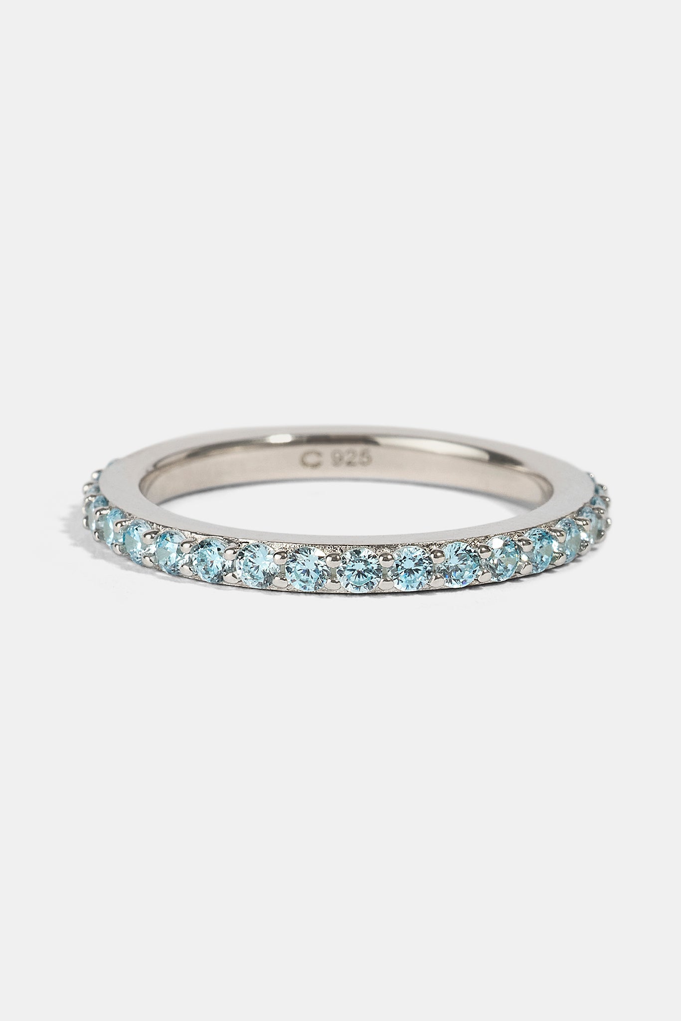 Micro Light Blue Tennis Ring - 2.5mm - White