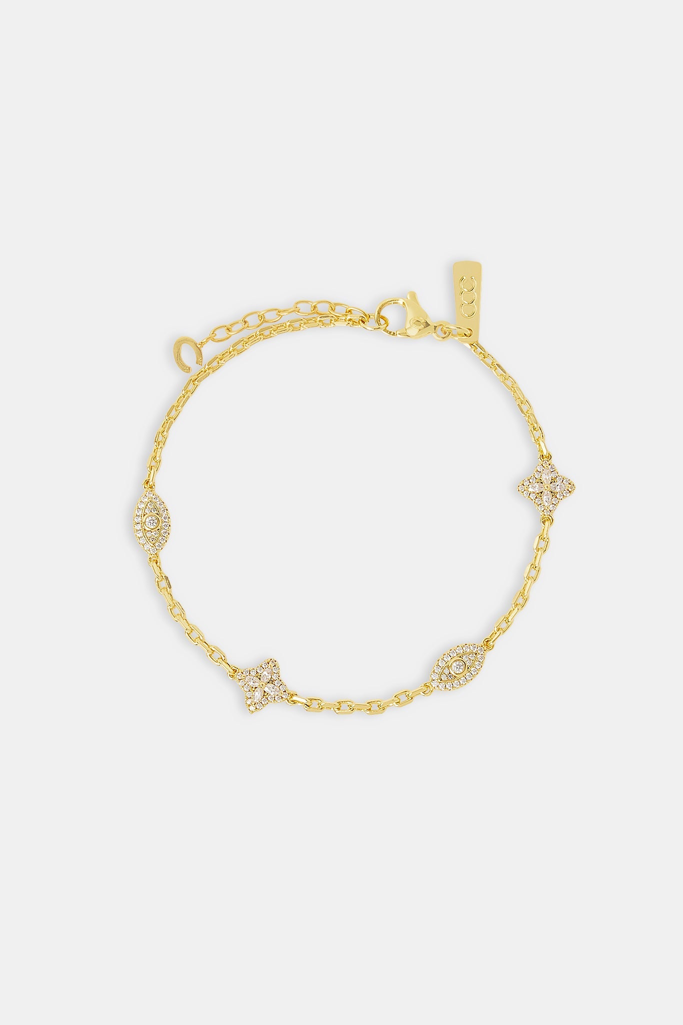 Clear CZ Baguette Motif Rolo Bracelet -  8mm - Gold