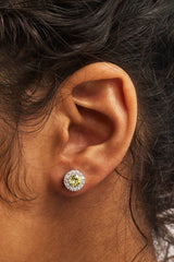 Iced Green CZ Cluster Round Stud Earrings - 8mm - White