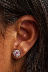 Pink CZ Cluster Round Stud Earrings - 8mm