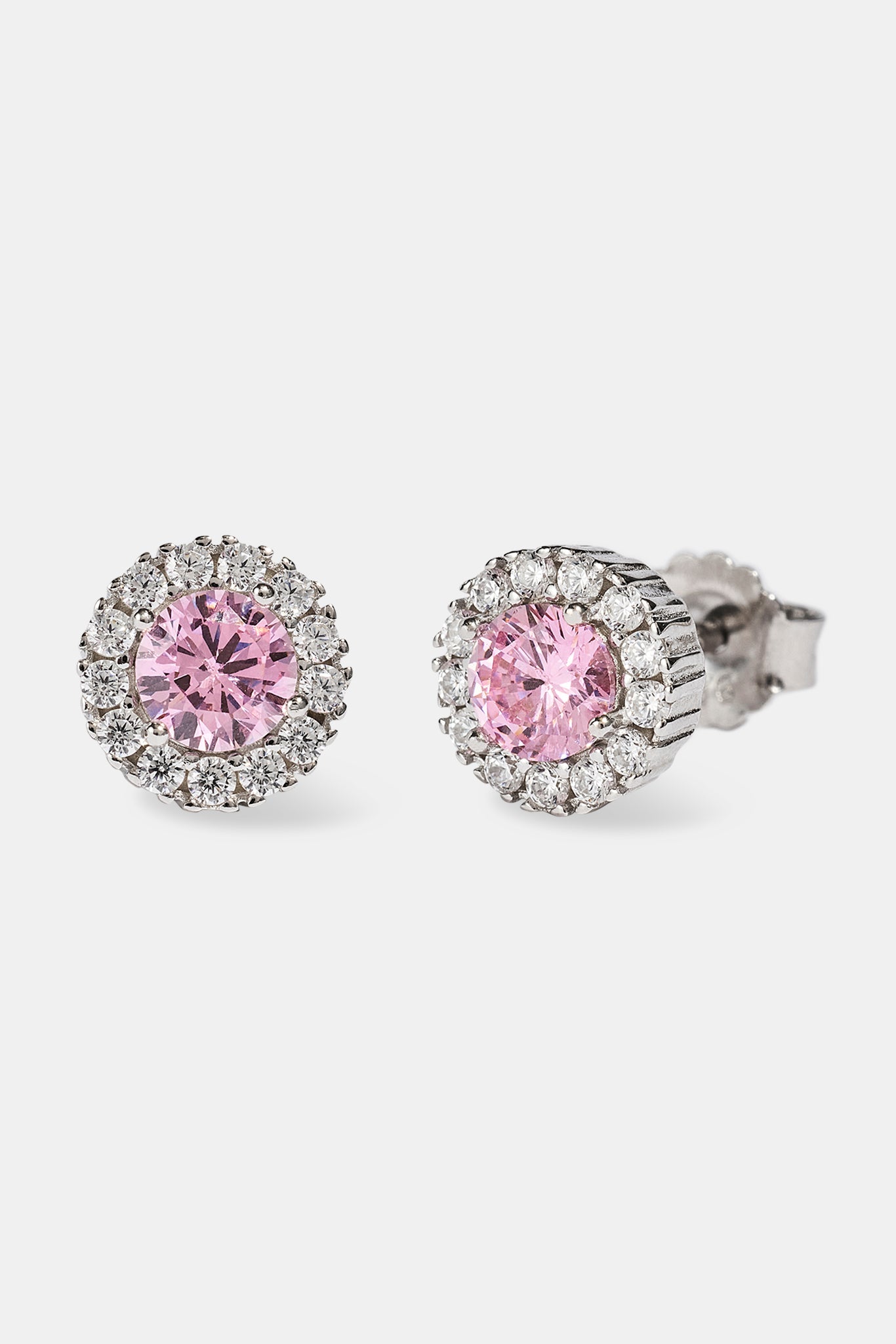 Pink CZ Cluster Round Stud Earrings - 8mm