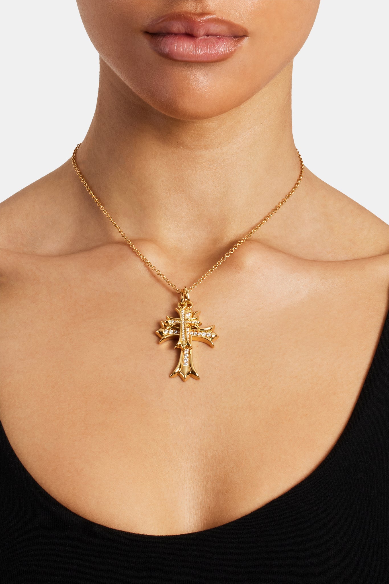 Double Iced Cross Necklace - 40mm