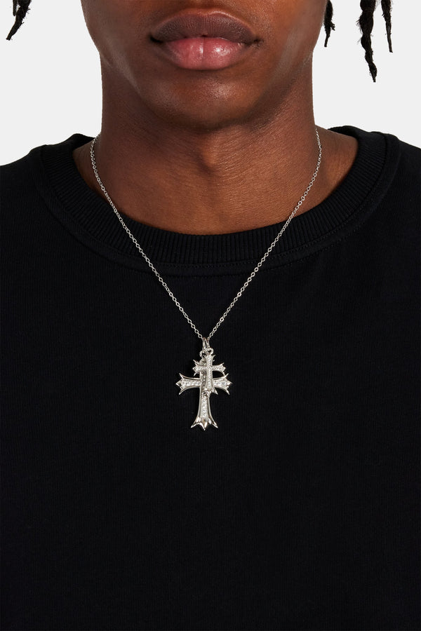 Mens Double Iced Cross Necklace - 40mm