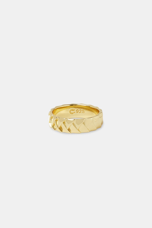 Polished Cross Over Woven Ring - Gold 6mm