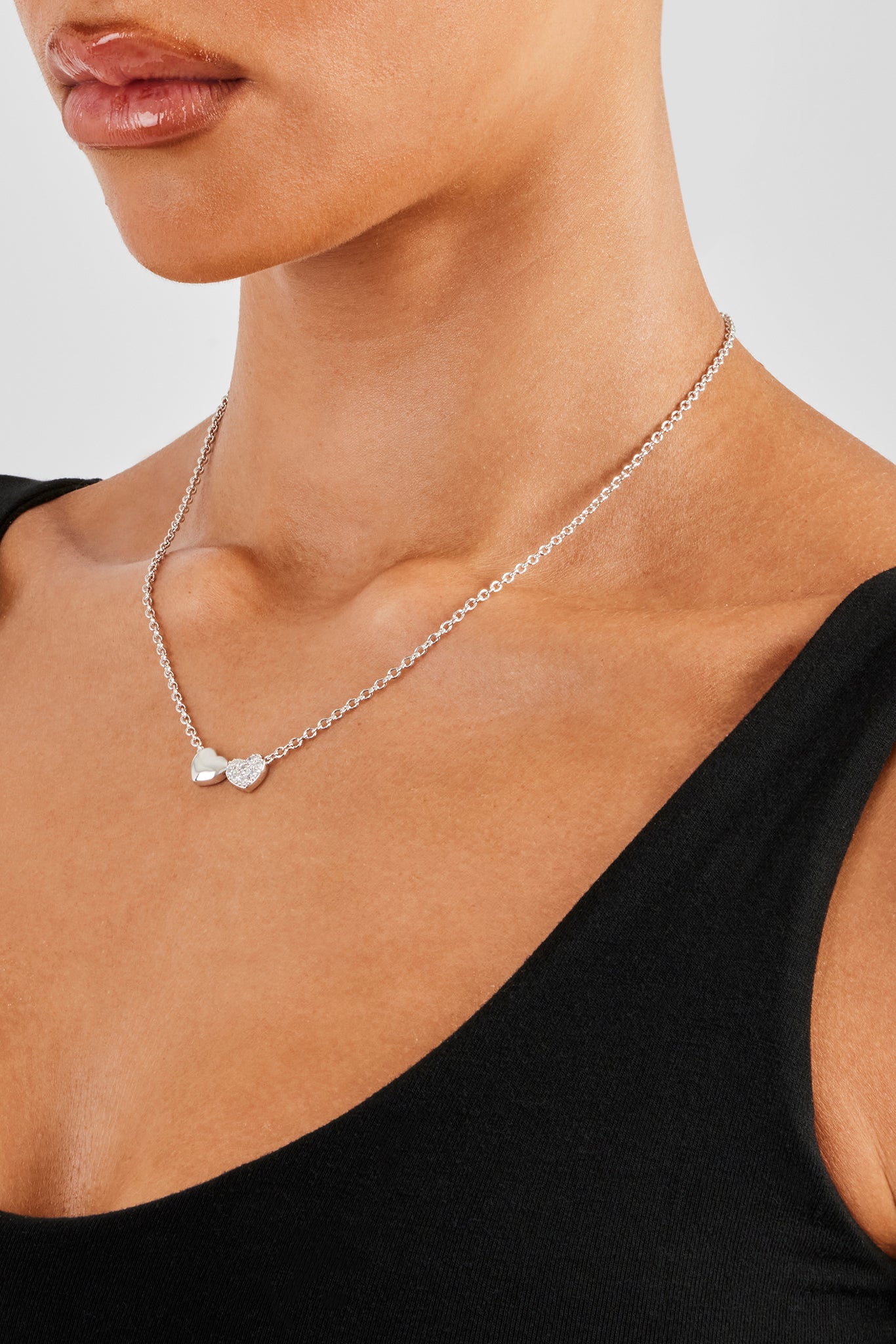 Double Heart Necklace - 8mm - White