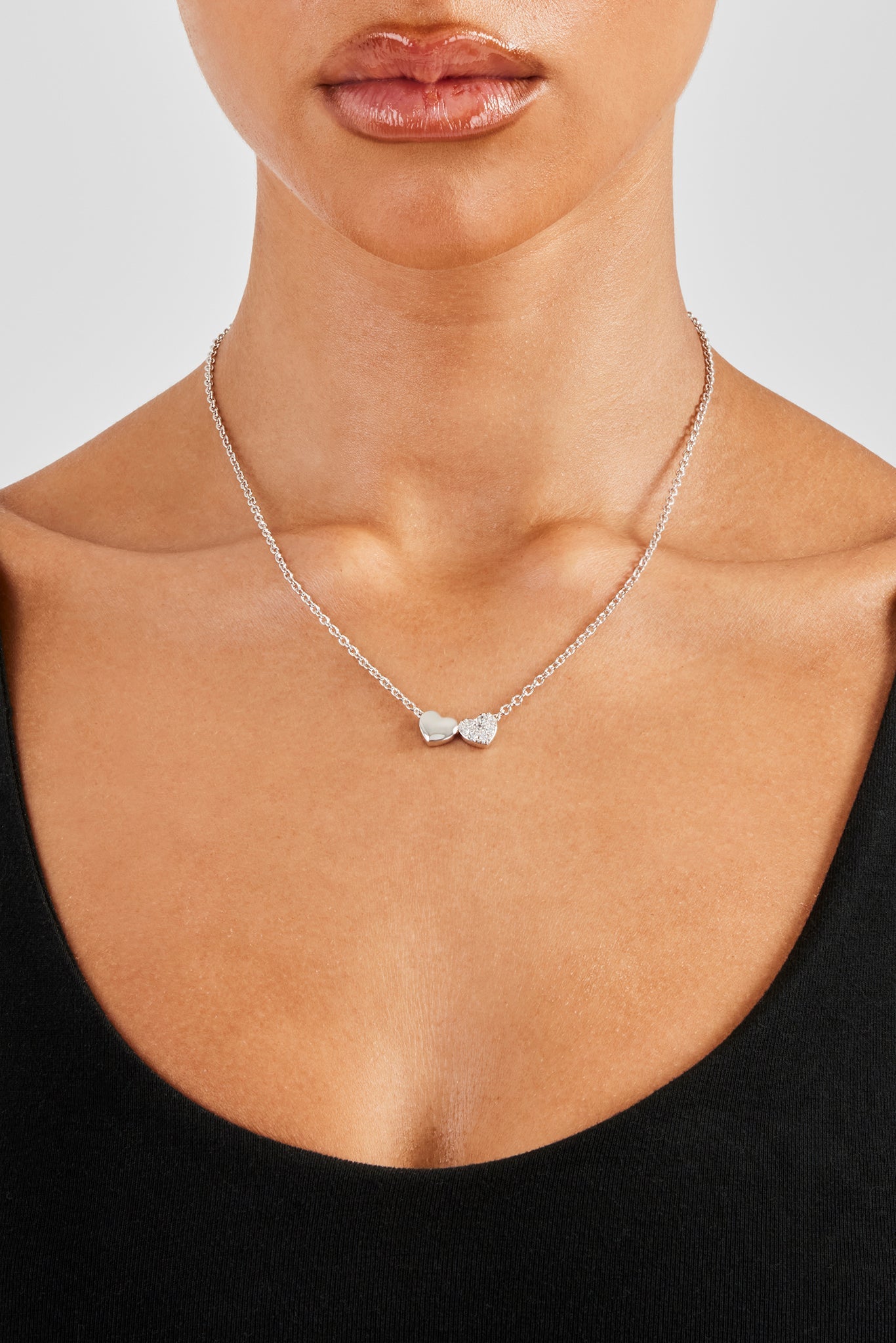 Double Heart Necklace - 8mm - White