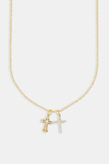 Double Multi Iced Cross Necklace - 20mm