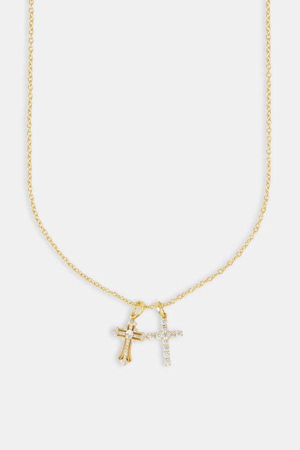 Double Multi Iced Cross Necklace - 20mm