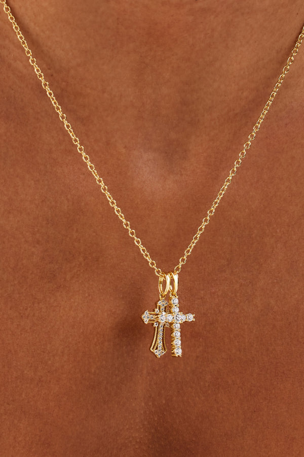 Double Multi Iced Cross Necklace - 20mm