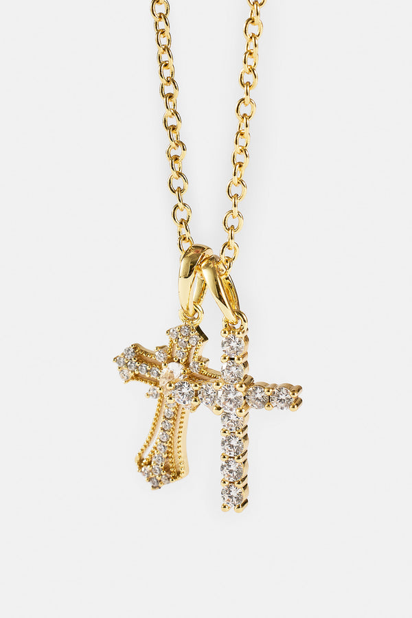 Double Multi Iced Cross Necklace - 20mm
