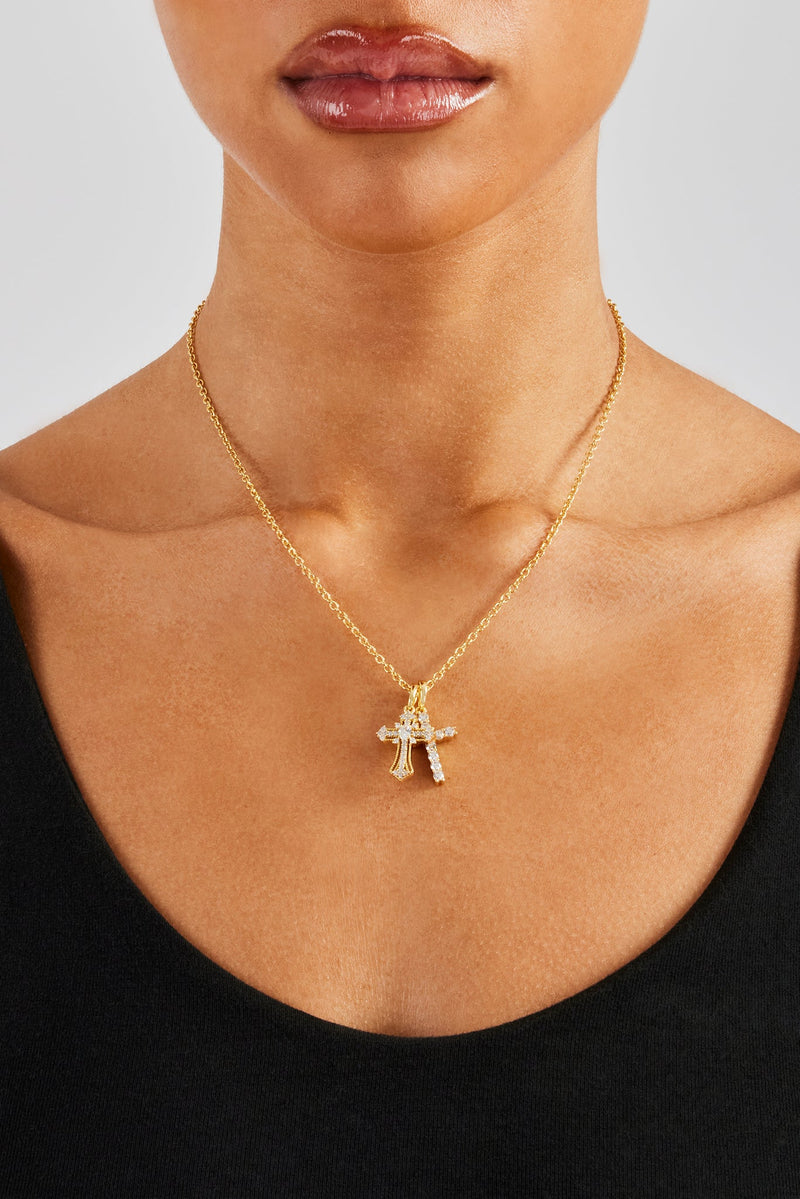 Double Multi Iced Cross Necklace - 20mm