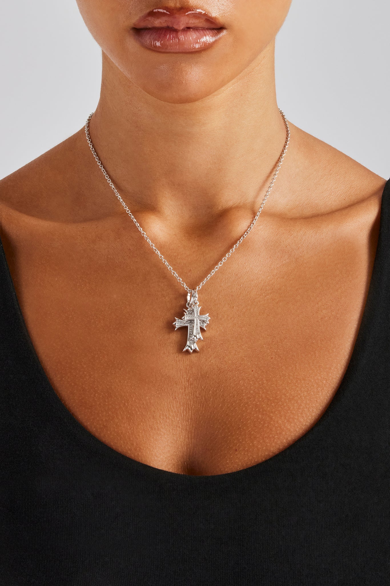 24mm Micro Double Cross Necklace - White