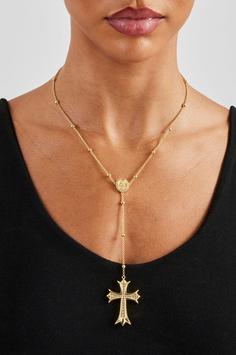 Drop Pendant Cross Necklace - 40mm - Gold