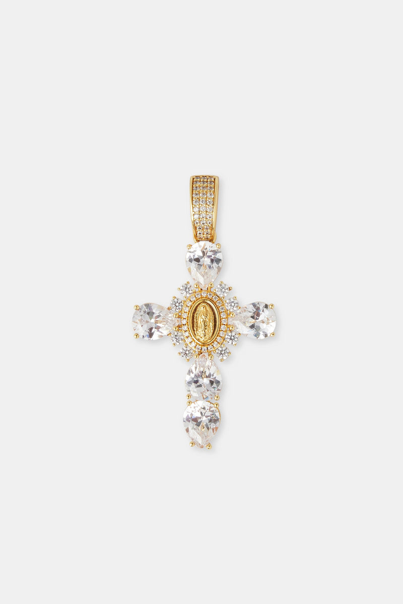 25mm Clear Cross Pendant - Gold