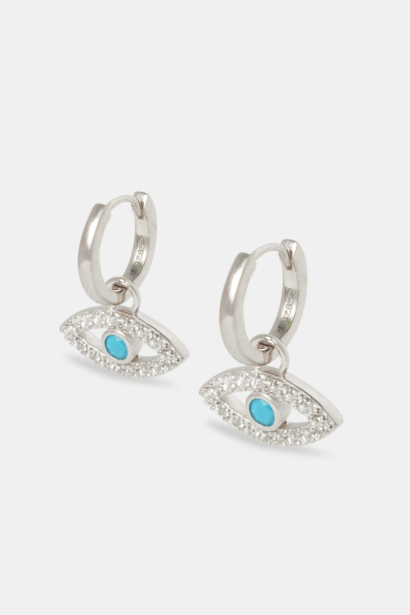 Evil Eye Drop Earrings - White - 20mm