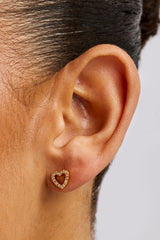Iced Heart Outline Stud Earrings - 10mm - Gold