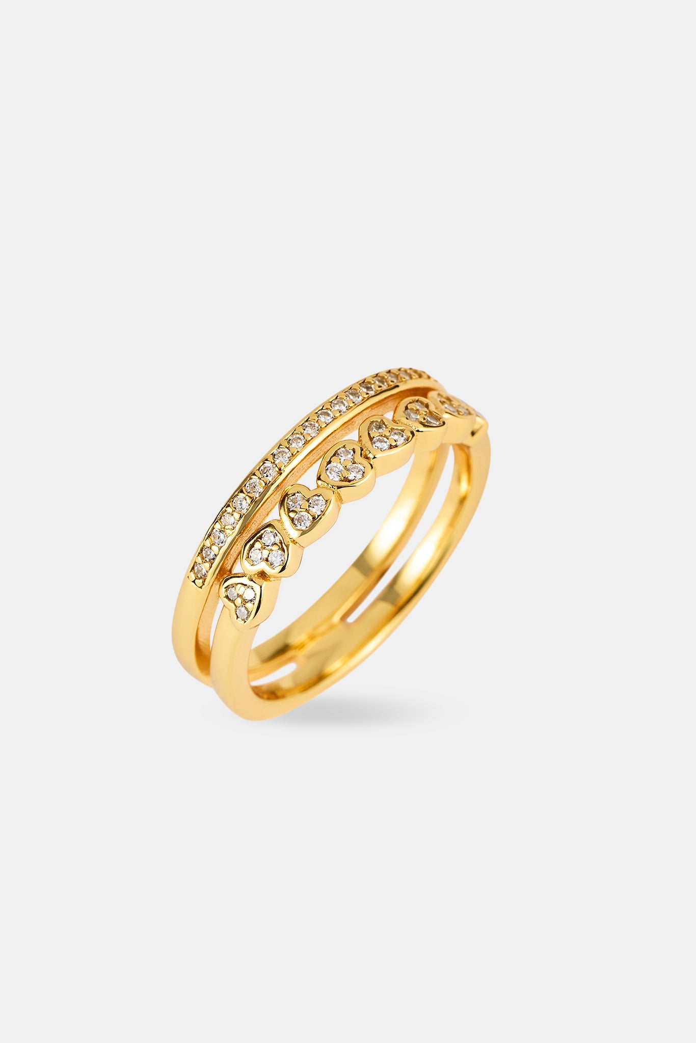 Double Row Heart Tennis Ring - 5mm - Gold