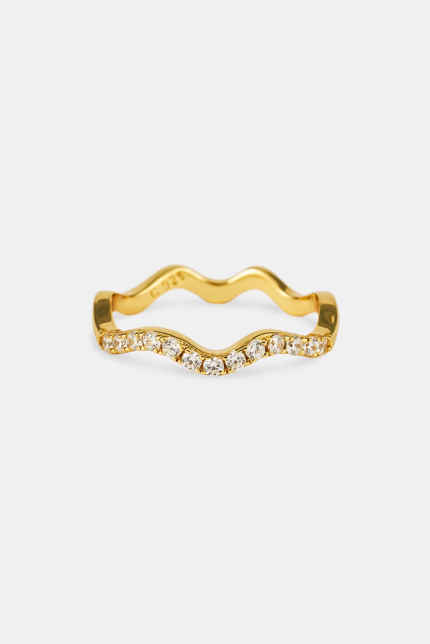 Iced Asymmetric Tennis Ring - 2mm - Gold