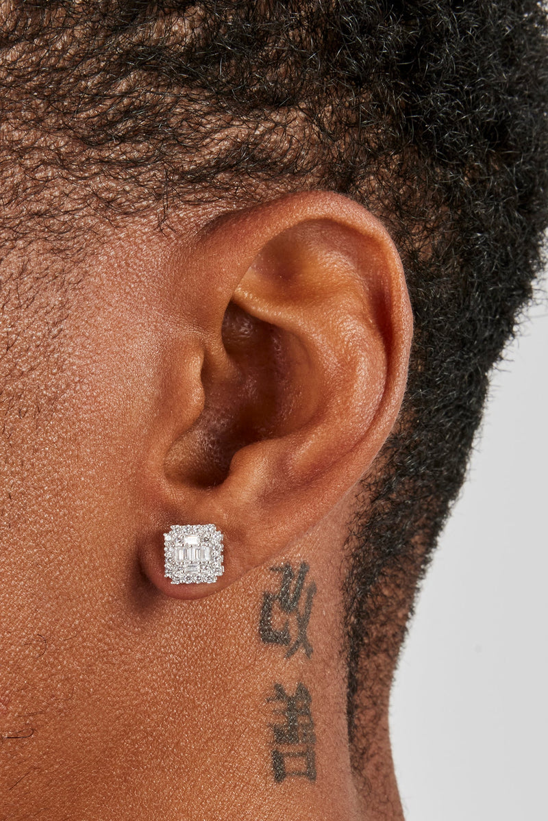 Iced Edge Baguette Cluster Stud Earrings - 8mm