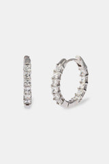 Iced Baguette Hoop Earrings - 20mm - White Gold