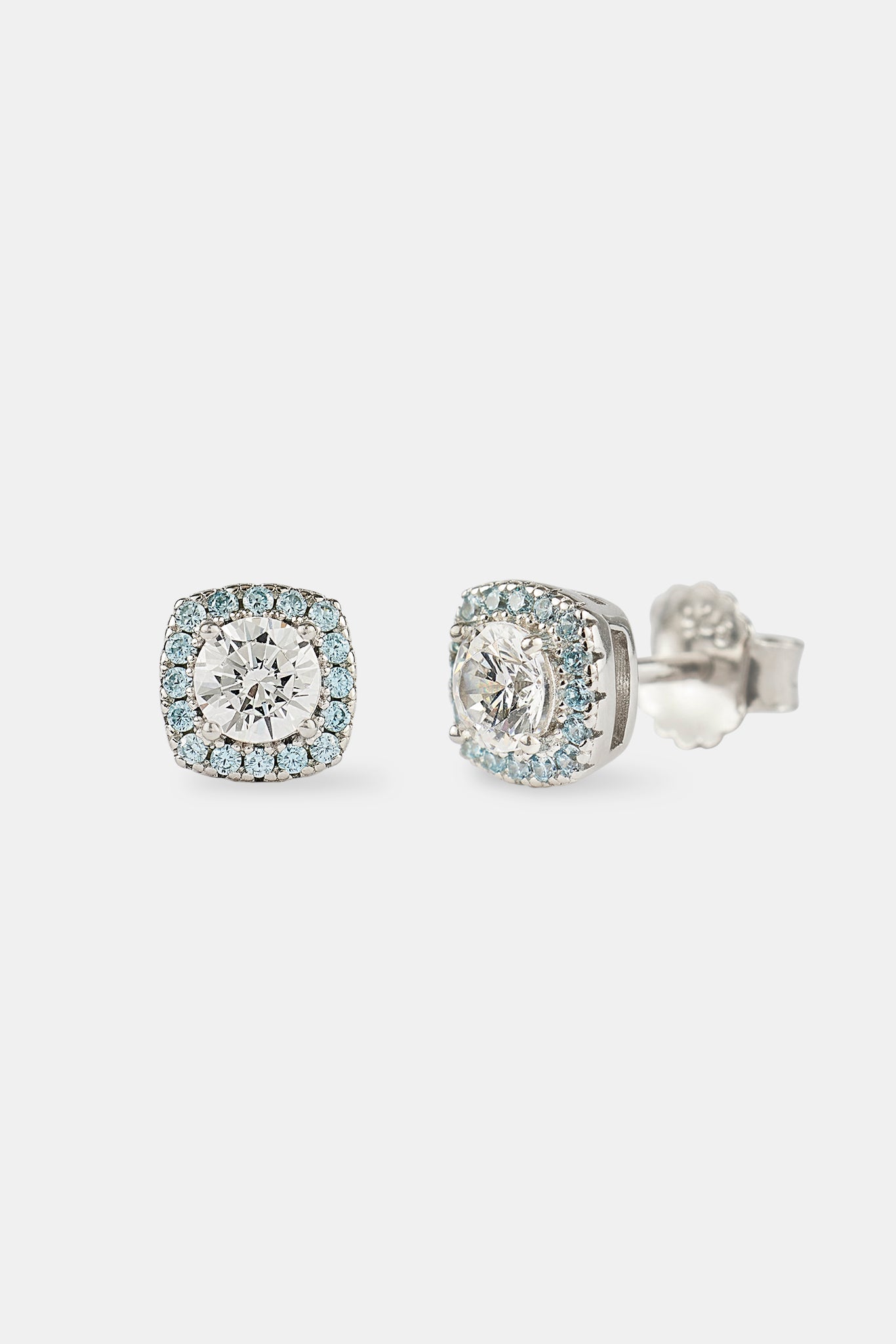 Iced Blue Edge Cluster Stud Earrings - 7mm