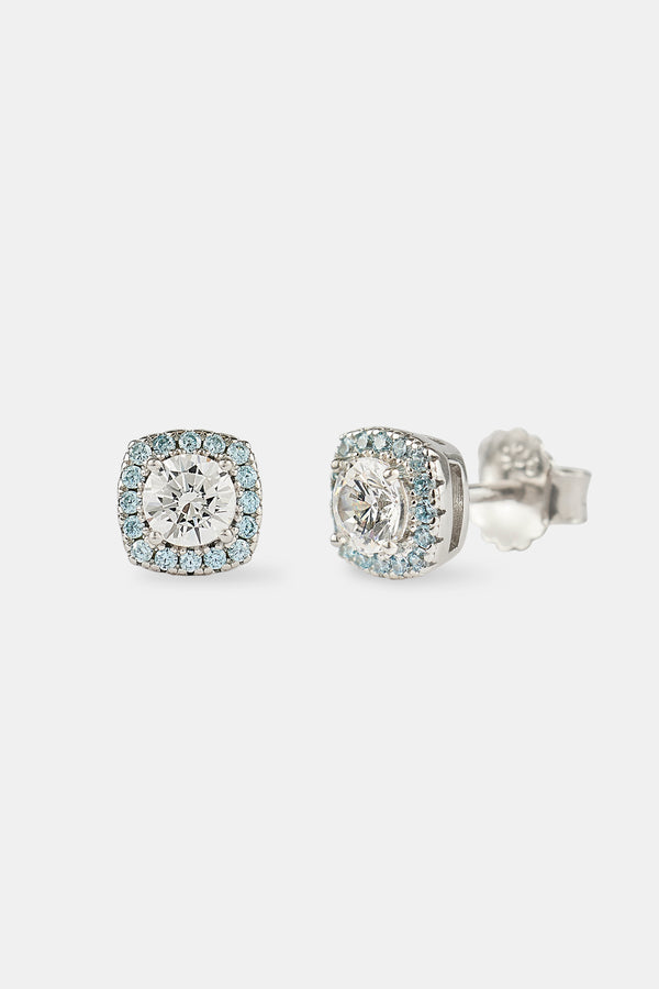 Iced Blue Edge Cluster Stud Earrings - 7mm
