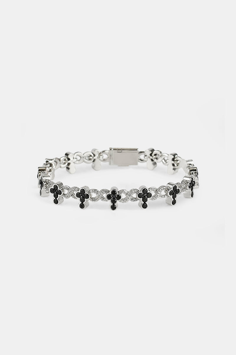 Iced Black Cross Infinity Link Bracelet - 10mm