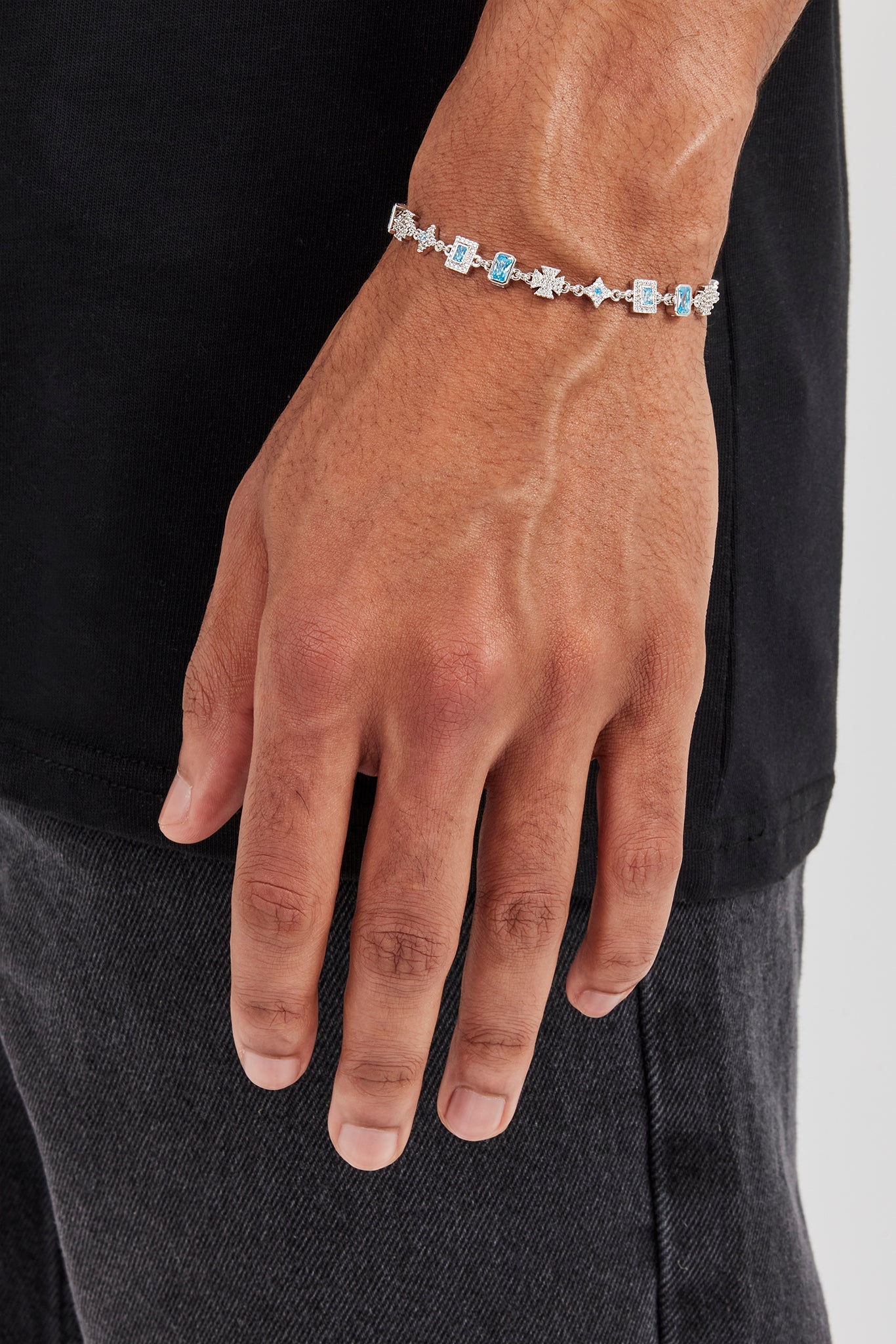 Iced Blue Gemstone & Motif Bracelet - 6mm | Mens Bracelets | Shop